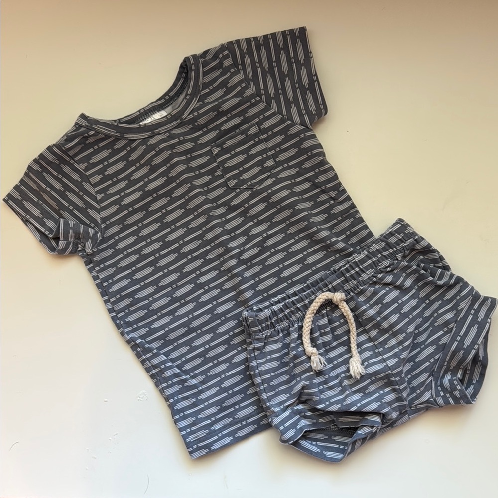 White and Blue Matching Loungewear Set with Stripes